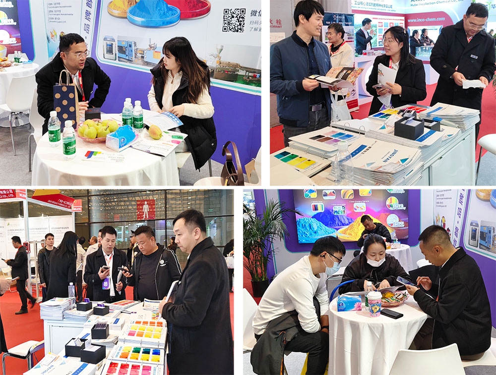 工作人員向客戶介紹著色產品