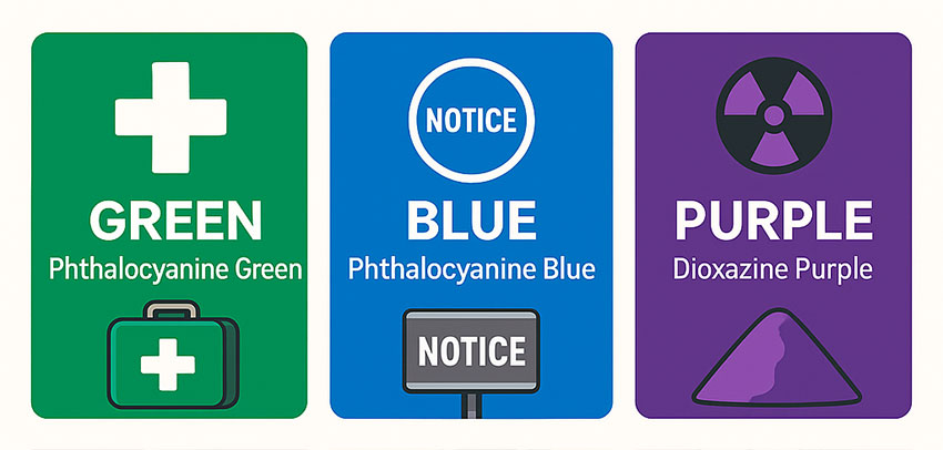 綠色、藍色和紫色安全顏色應用