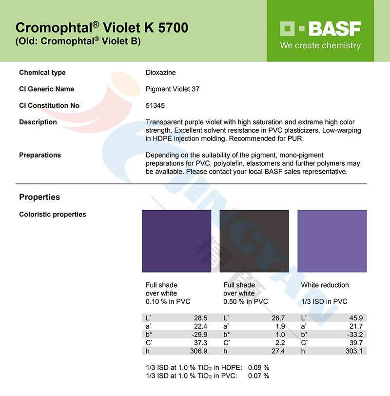巴斯夫K5700二惡嗪紫顏料TDS報(bào)告