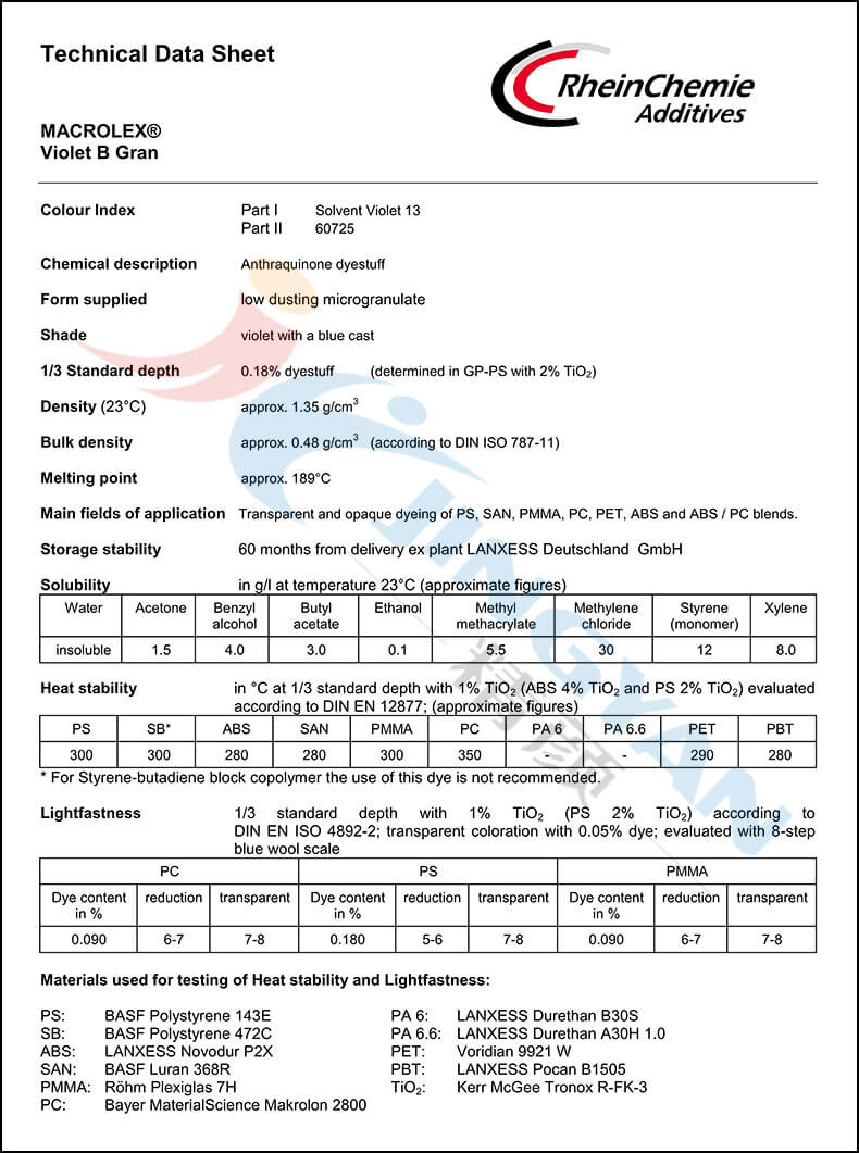 朗盛染料紫B數據表1