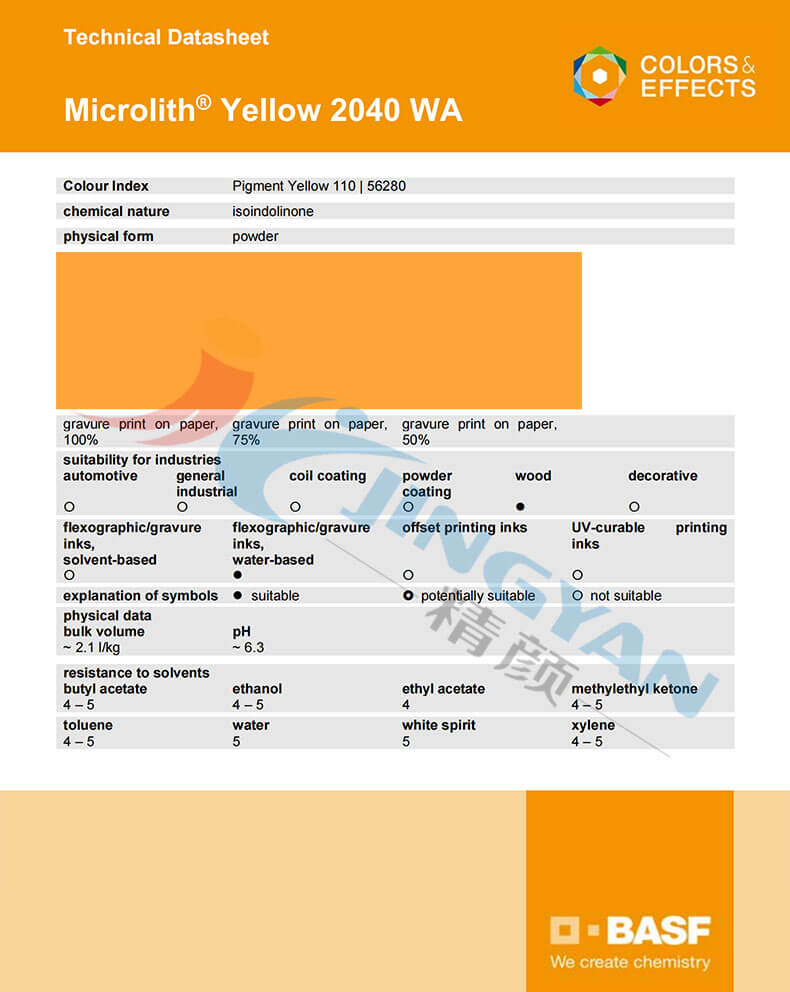 巴斯夫納米顏料2040WA數據表